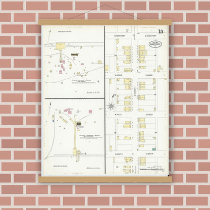 Old map wall art mockup — magnetic wood frame on brick wall — Sanborn Fire Insurance Map from Nanticoke, Luzerne County, Pennsylvania (1907), Sheet #0015
