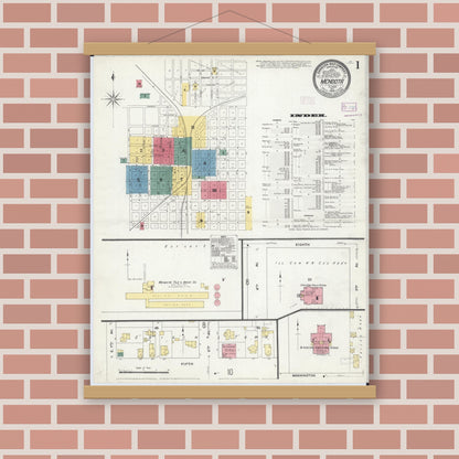 Old map wall art mockup — magnetic wood frame on brick wall — Sanborn Fire Insurance Map from Mendota, La Salle County, Illinois (1909) - Complete Map Set