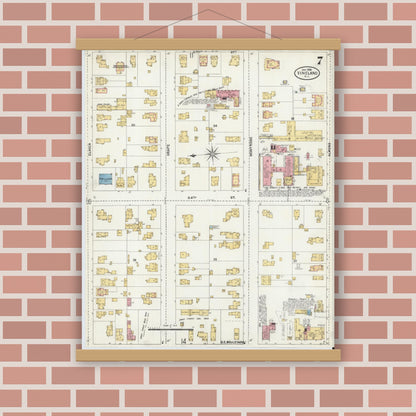 Old map wall art mockup — magnetic wood frame on brick wall — Sanborn Fire Insurance Map from Vineland, Cumberland County, New Jersey (1906), Sheet #0007