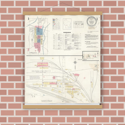 Old map wall art mockup — magnetic wood frame on brick wall — Sanborn Fire Insurance Map from Tomah, Monroe County, Wisconsin (1944) - Complete Map Set