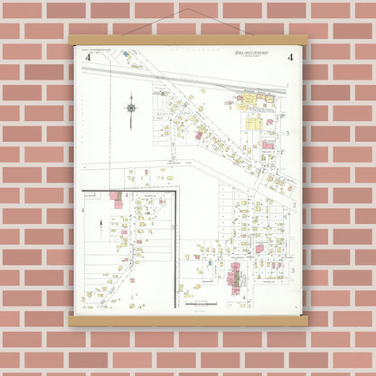 Old map wall art mockup — magnetic wood frame on brick wall — Sanborn Fire Insurance Map from Canal Winchester, Franklin County, Ohio (1941), Sheet #0004