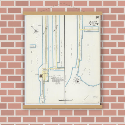 Old map wall art mockup — magnetic wood frame on brick wall — Sanborn Fire Insurance Map from Cheboygan, Cheboygan County, Michigan (1890), Sheet #0010