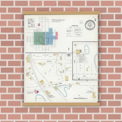 Old map wall art mockup — magnetic wood frame on brick wall — Sanborn Fire Insurance Map from Vienna, Johnson County, Illinois (1907), Sheet #0001