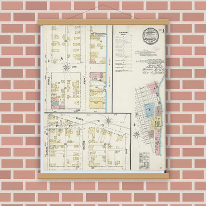 Old map wall art mockup — magnetic wood frame on brick wall — Sanborn Fire Insurance Map from Wyandotte, Wayne County, Michigan (1890) - Complete Map Set