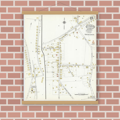 Old map wall art mockup — magnetic wood frame on brick wall — Sanborn Fire Insurance Map from Philipsburg, Centre County, Pennsylvania (1917), Sheet #0013