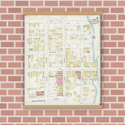 Old map wall art mockup — magnetic wood frame on brick wall — Sanborn Fire Insurance Map from Cheboygan, Cheboygan County, Michigan (1895), Sheet #0004