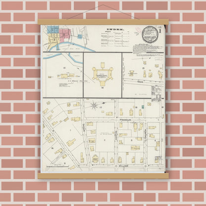 Old map wall art mockup — magnetic wood frame on brick wall — Sanborn Fire Insurance Map from Vineyard Haven, Dukes County, Massachusetts (1892) - Complete Map Set