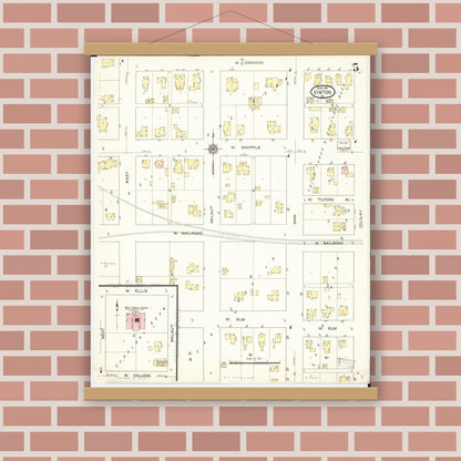 Old map wall art mockup — magnetic wood frame on brick wall — Sanborn Fire Insurance Map from Vinton, Benton County, Iowa (1913), Sheet #0005