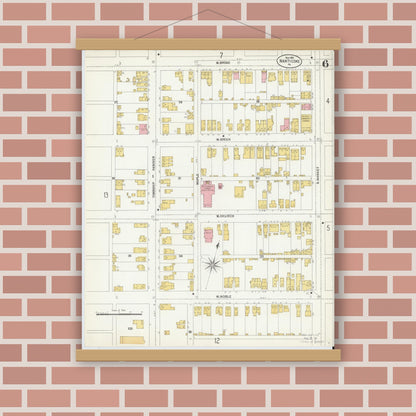 Old map wall art mockup — magnetic wood frame on brick wall — Sanborn Fire Insurance Map from Nanticoke, Luzerne County, Pennsylvania (1903), Sheet #0006
