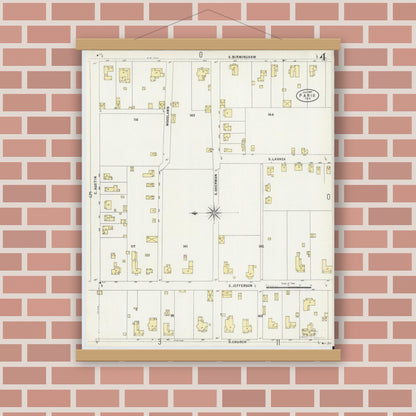Old map wall art mockup — magnetic wood frame on brick wall — Sanborn Fire Insurance Map from Paris, Lamar County, Texas (1897), Sheet #0004