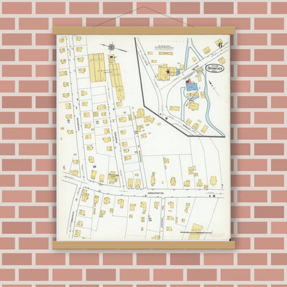 Old map wall art mockup — magnetic wood frame on brick wall — Sanborn Fire Insurance Map from Braintree, Norfolk County, Massachusetts (1919), Sheet #0006