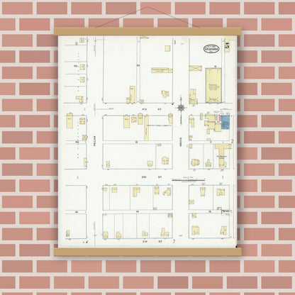 Old map wall art mockup — magnetic wood frame on brick wall — Sanborn Fire Insurance Map from Graham, Young County, Texas (1920), Sheet #0005