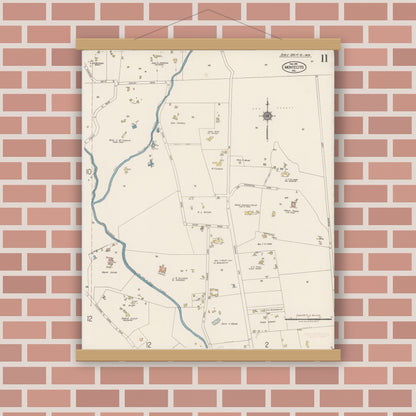 Old map wall art mockup — magnetic wood frame on brick wall — Sanborn Fire Insurance Map from Montecito, Santa Barbara County, California (1918), Sheet #0011