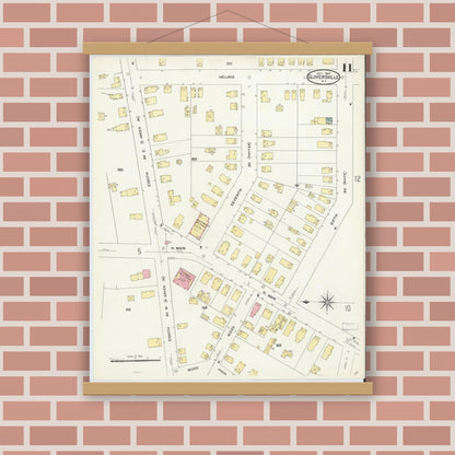 Old map wall art mockup — magnetic wood frame on brick wall — Sanborn Fire Insurance Map from Gloversville, Fulton County, New York (1907), Sheet #0011