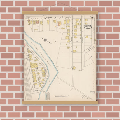 Old map wall art mockup — magnetic wood frame on brick wall — Sanborn Fire Insurance Map from Appalachia, Wise County, Virginia (1922), Sheet #0007