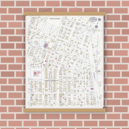 Old map wall art mockup — magnetic wood frame on brick wall — Sanborn Fire Insurance Map from Sterling, Whiteside County, Illinois (1916), Sheet #0016