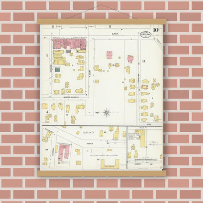 Old map wall art mockup — magnetic wood frame on brick wall — Sanborn Fire Insurance Map from Cortland, Cortland County, New York (1902), Sheet #0010