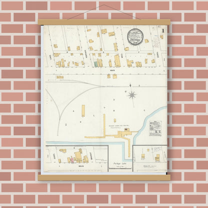 Old map wall art mockup — magnetic wood frame on brick wall — Sanborn Fire Insurance Map from Onekama, Manistee County, Michigan (1900) - Complete Map Set