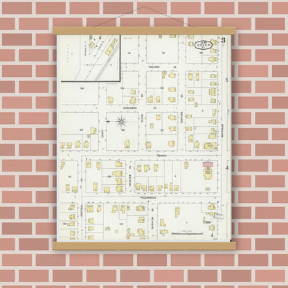 Old map wall art mockup — magnetic wood frame on brick wall — Sanborn Fire Insurance Map from Dover, Morris County, New Jersey (1896), Sheet #0003