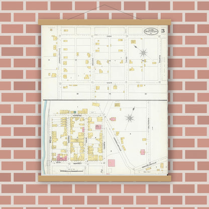 Old map wall art mockup — magnetic wood frame on brick wall — Sanborn Fire Insurance Map from Fayette City, Fayette County, Pennsylvania (1905), Sheet #0003