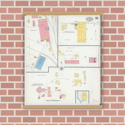 Old map wall art mockup — magnetic wood frame on brick wall — Sanborn Fire Insurance Map from Alliance, Stark County, Ohio (1904), Sheet #0018