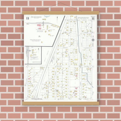Old map wall art mockup — magnetic wood frame on brick wall — Sanborn Fire Insurance Map from Marion, Williamson County, Illinois (1937), Sheet #0011