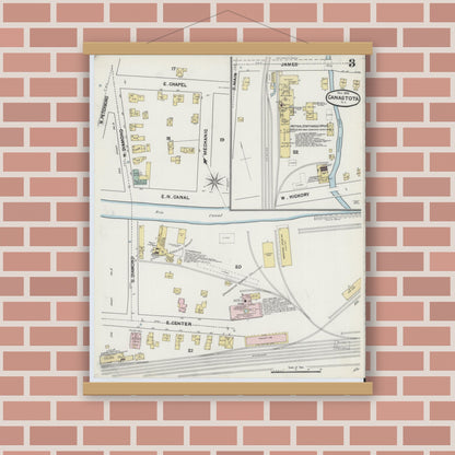 Old map wall art mockup — magnetic wood frame on brick wall — Sanborn Fire Insurance Map from Canastota, Madison County, New York (1890), Sheet #0003