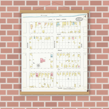Old map wall art mockup — magnetic wood frame on brick wall — Sanborn Fire Insurance Map from Sabula, Jackson County, Iowa (1893), Sheet #0004