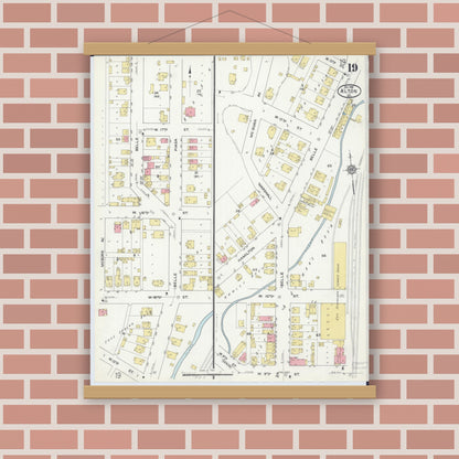 Old map wall art mockup — magnetic wood frame on brick wall — Sanborn Fire Insurance Map from Alton, Madison County, Illinois (1915), Sheet #0019