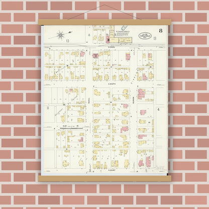 Old map wall art mockup — magnetic wood frame on brick wall — Sanborn Fire Insurance Map from Circleville, Pickaway County, Ohio (1907), Sheet #0008