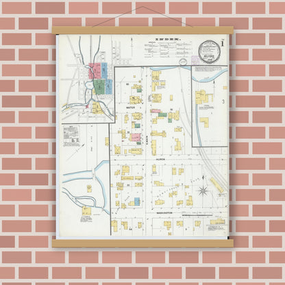 Old map wall art mockup — magnetic wood frame on brick wall — Sanborn Fire Insurance Map from Milford, Oakland County, Michigan (1901) - Complete Map Set