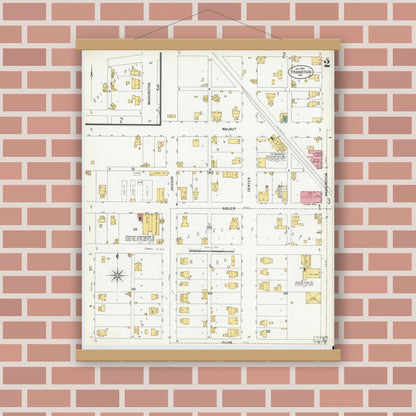 Old map wall art mockup — magnetic wood frame on brick wall — Sanborn Fire Insurance Map from Frankton, Madison County, Indiana (1900), Sheet #0002
