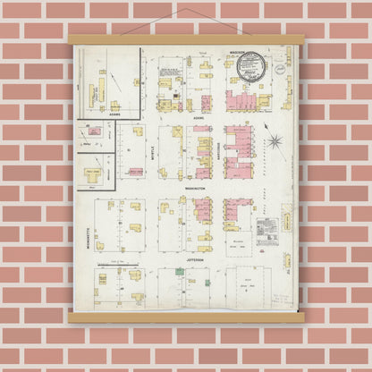 Old map wall art mockup — magnetic wood frame on brick wall — Sanborn Fire Insurance Map from Kosse, Limestone County, Texas (1899), Sheet #0001