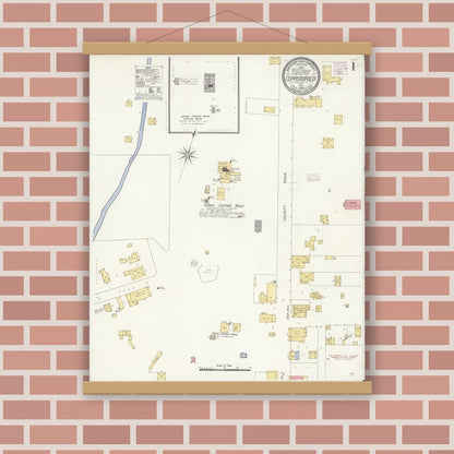Old map wall art mockup — magnetic wood frame on brick wall — Sanborn Fire Insurance Map from Copperopolis, Calaveras County, California (1908), Sheet #0001