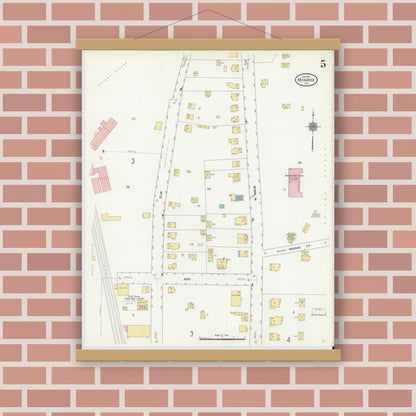 Old map wall art mockup — magnetic wood frame on brick wall — Sanborn Fire Insurance Map from Monroe, Orange County, New York (1911), Sheet #0005