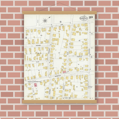 Old map wall art mockup — magnetic wood frame on brick wall — Sanborn Fire Insurance Map from Newburyport, Essex County, Massachusetts (1900), Sheet #0020