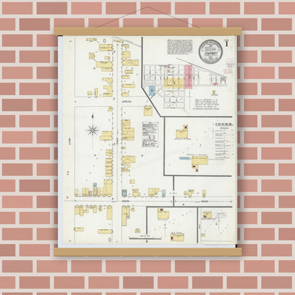 Old map wall art mockup — magnetic wood frame on brick wall — Sanborn Fire Insurance Map from Onaway, Presque Isle County, Michigan (1903) - Complete Map Set