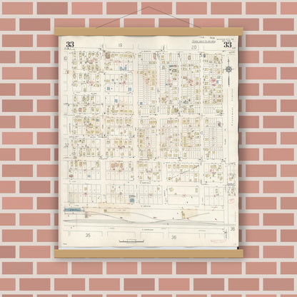 Old map wall art mockup — magnetic wood frame on brick wall — Sanborn Fire Insurance Map from Michigan City, La Porte County, Indiana (1948), Sheet #0033