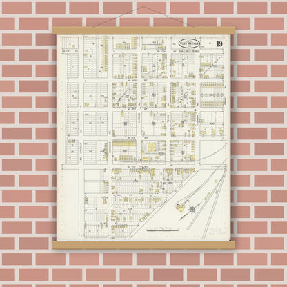 Old map wall art mockup — magnetic wood frame on brick wall — Sanborn Fire Insurance Map from Port Arthur, Jefferson County, Texas (1915), Sheet #0019