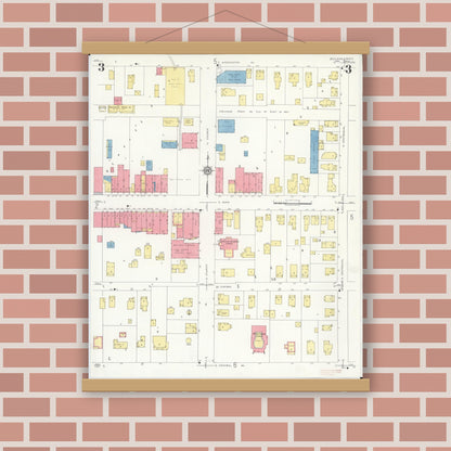 Old map wall art mockup — magnetic wood frame on brick wall — Sanborn Fire Insurance Map from Zeeland, Ottawa County, Michigan (1934), Sheet #0003