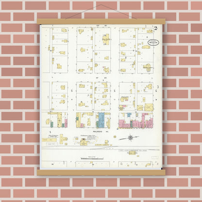 Old map wall art mockup — magnetic wood frame on brick wall — Sanborn Fire Insurance Map from Macon, Macon County, Illinois (1910), Sheet #0002
