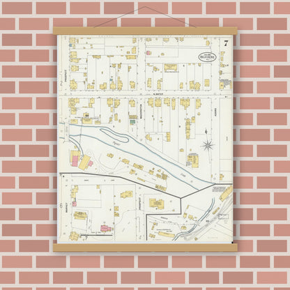 Old map wall art mockup — magnetic wood frame on brick wall — Sanborn Fire Insurance Map from Belvidere, Warren County, New Jersey (1903), Sheet #0007