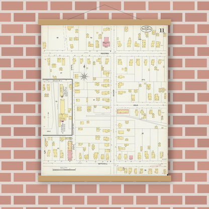 Old map wall art mockup — magnetic wood frame on brick wall — Sanborn Fire Insurance Map from Norwich, Chenango County, New York (1903), Sheet #0011