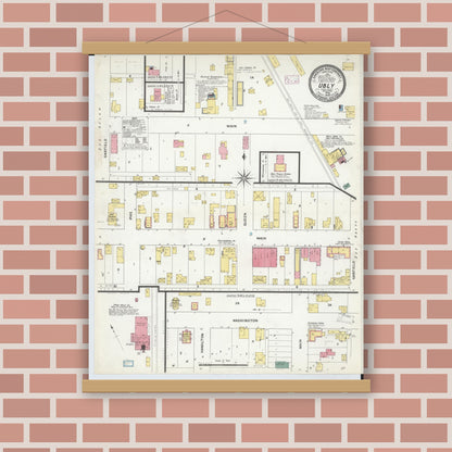 Old map wall art mockup — magnetic wood frame on brick wall — Sanborn Fire Insurance Map from Ubly, Huron County, Michigan (1909), Sheet #0001
