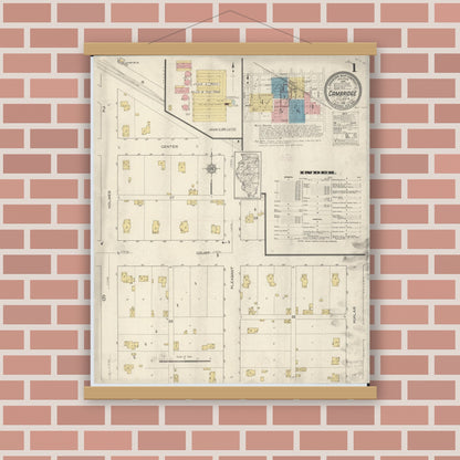 Old map wall art mockup — magnetic wood frame on brick wall — Sanborn Fire Insurance Map from Cambridge, Henry County, Illinois (1913) - Complete Map Set