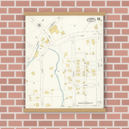 Old map wall art mockup — magnetic wood frame on brick wall — Sanborn Fire Insurance Map from Los Gatos, Santa Clara County, California (1908), Sheet #0013