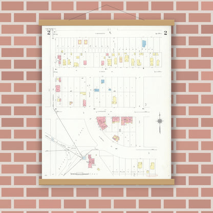 Old map wall art mockup — magnetic wood frame on brick wall — Sanborn Fire Insurance Map from Lake Bluff, Lake County, Illinois (1937), Sheet #0002