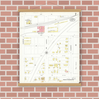 Old map wall art mockup — magnetic wood frame on brick wall — Sanborn Fire Insurance Map from Boone, Boone County, Iowa (1900), Sheet #0007