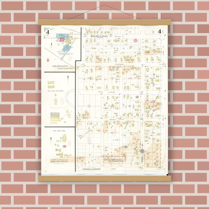 Old map wall art mockup — magnetic wood frame on brick wall — Sanborn Fire Insurance Map from Oregon, Ogle County, Illinois (1943), Sheet #0004