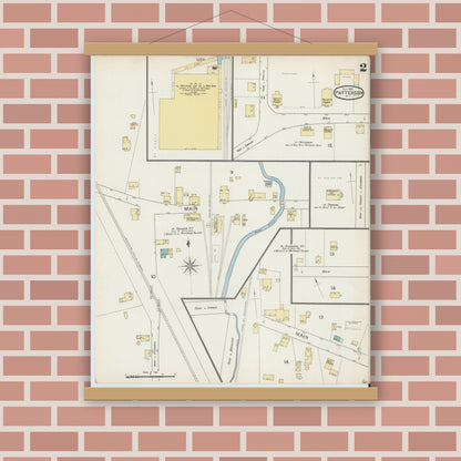 Old map wall art mockup — magnetic wood frame on brick wall — Sanborn Fire Insurance Map from Patterson, Putnam County, New York (1893), Sheet #0002